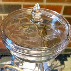 Vintage glass trinket bowl with removable lid